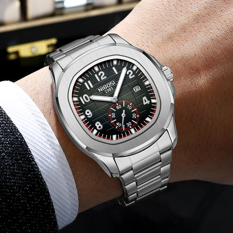 

NIBOSI Роскошные мужские часы деловые водонепроницаемые мужские часы со светящейся датой из нержавеющей стали квадратные кварцевые мужские часы Reloj Hombre