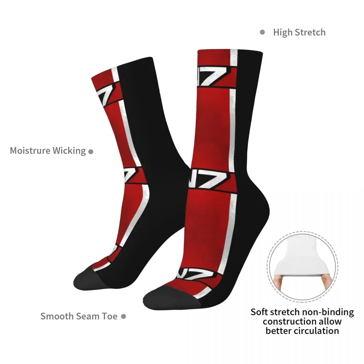 Mass Effect Vertical N7 Socks Harajuku Sweat Absorbing Stockings All Season Long Socks Accessories for Man's Woman's Gifts