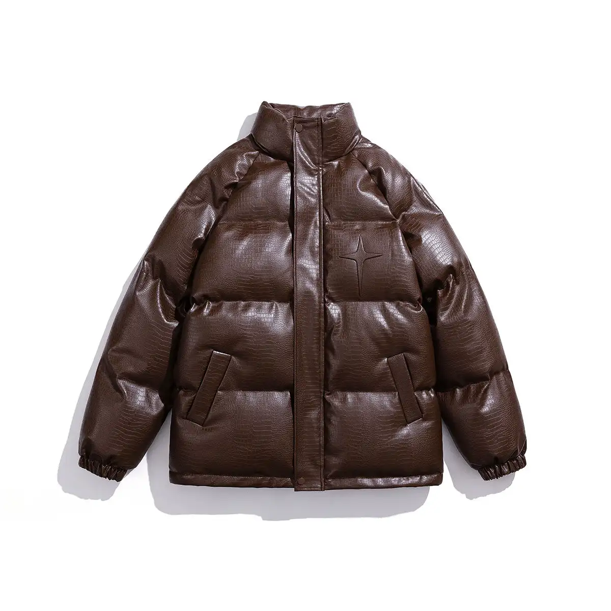 

Большая белая куртка из крокодила со стальными буквами — трендовое хлопковое массивное пальто