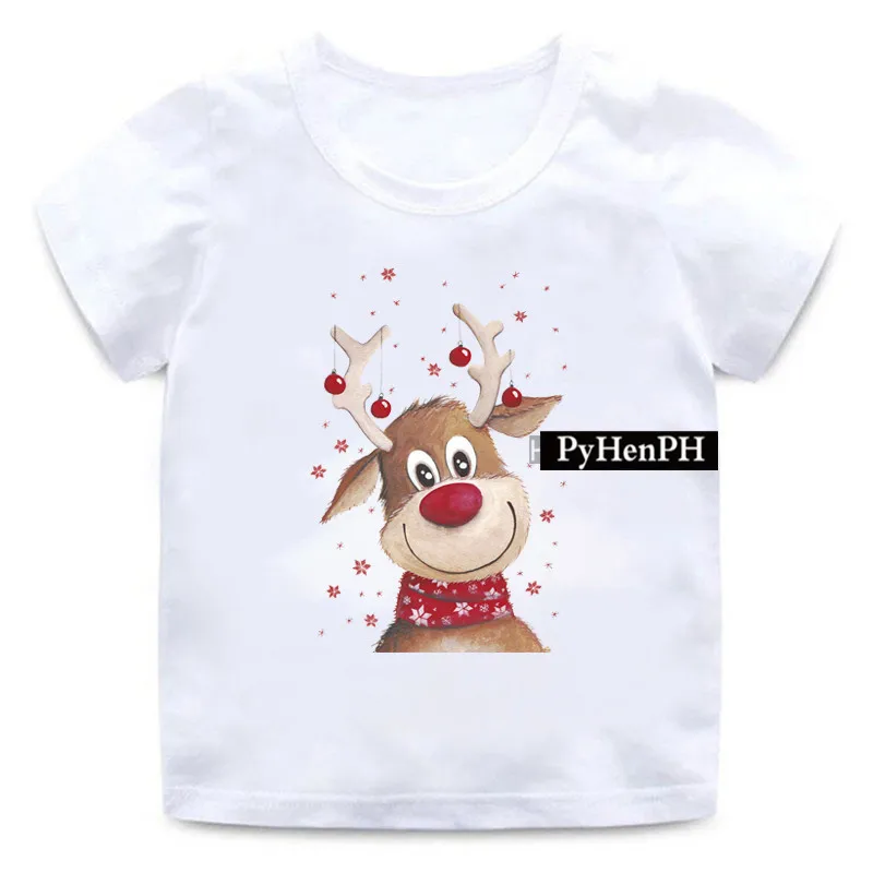 Happy Christmas Tshirt Fashion Christmas Moose Print T-shirt Short Sleeve Baby Clothes for Children