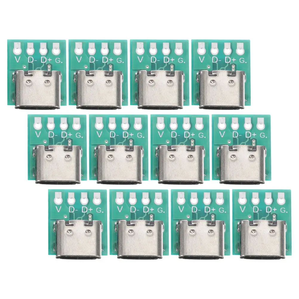 12Pcs USB C Board USB 3.1 Type C Female Socket Connector with Pcb Board Support Module for Data Cable DIY Fixing
