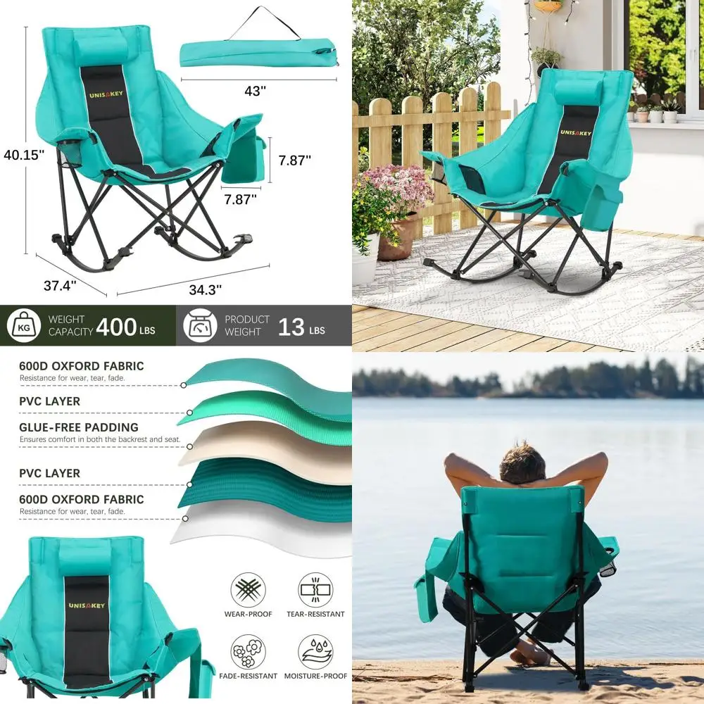 كرسي تخييم هزاز كبير الحجم مع مسند للرأس وحامل أكواب - سعة 400 رطل، قماش أكسفورد 600D، سهل الطي ومحمول للاستخدام الخارجي #1