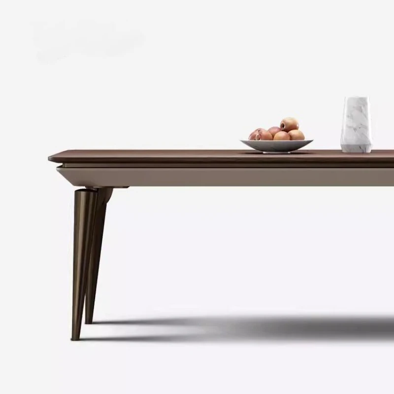 

North American black walnut long dining table large flat floor home dining room series furniture modern light luxury dining