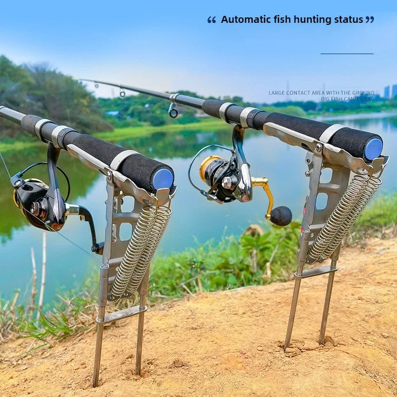 fish on rod holder base Fishing Rod Ground Holder Base Downhill Automatic Cane Support Stand Fish  Pole Folding Holder Suitable Lakes Pond River Stream