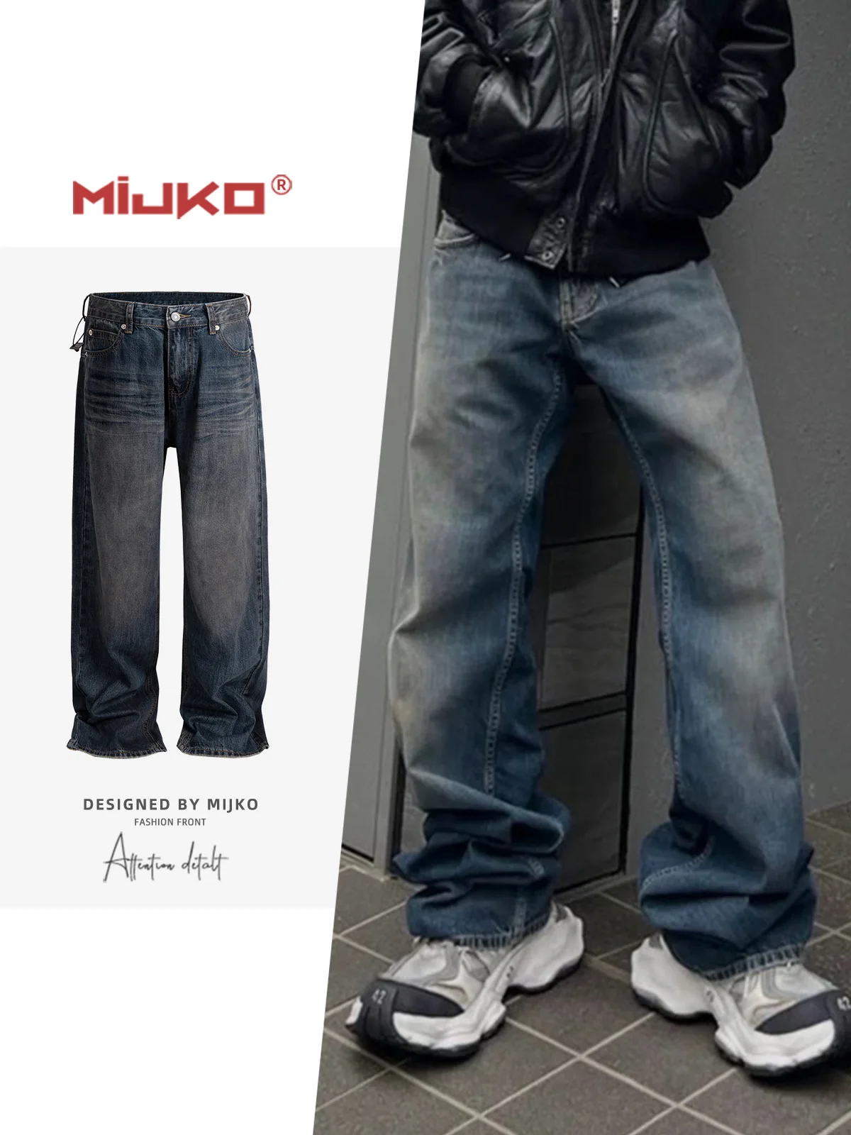 

MIJKO Потертые джинсы для мужчин и женщин Синие уличные повседневные джинсовые брюки