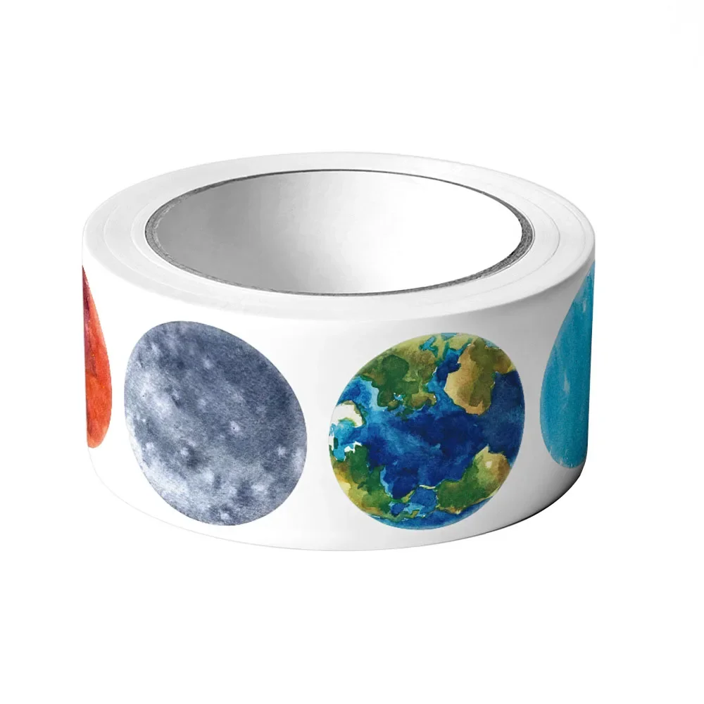 500 قطعة/لفة النظام الشمسي الكواكب الملونة ملصقات 2.5 سنتيمتر/1.0 ''معرفة الفضاء التعلم تزين الهدايا غلاية الهاتف القرطاسية التسمية #2