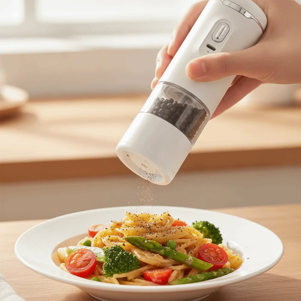 Wireless Electric Salt and Pepper Grinder USB Charging Adjustable Burr Automatic Kitchen Pepper Mills Transparent Hopper