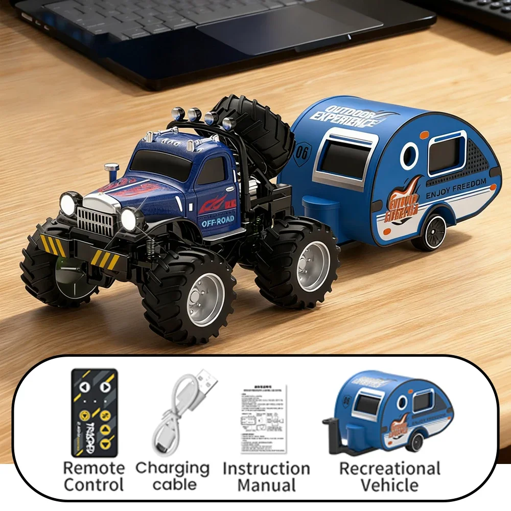 

Mini Rc Car 1/64 Alloy Diecast With Trailer Remote Control Pick-up Trucks Desktop Cars For Boys Electric Truck For Kid Gift