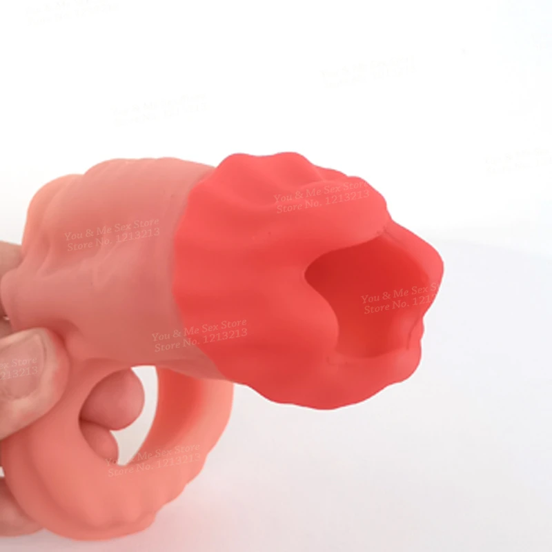 Soft Silicone Wearable Hollow Built-in keel Penis Sleeve Male Enlargement Cock Ring Cover Fantasy Masturbator Sex Toys for Men