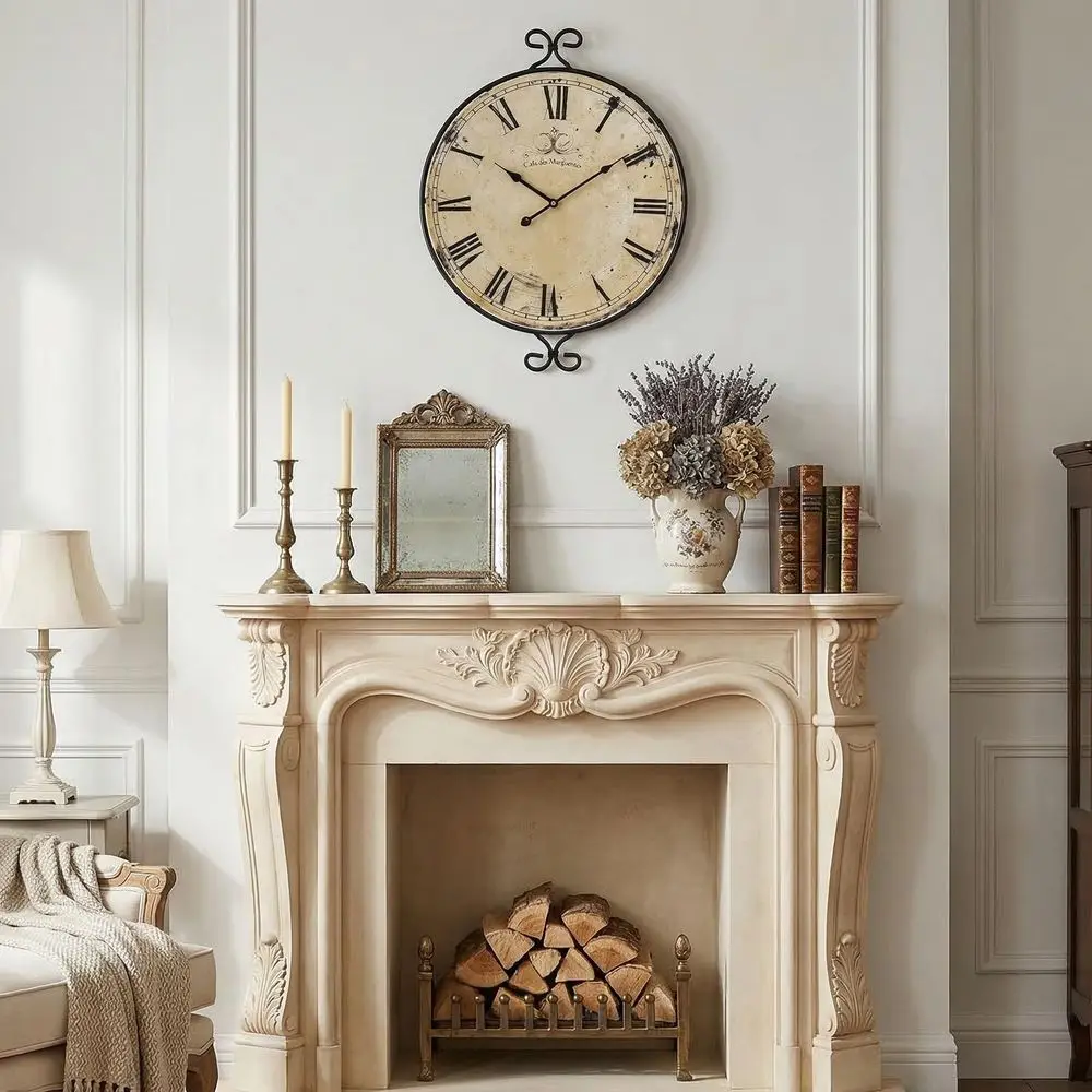 

Настенные часы, кованая железная рама с золотистой отделкой в стиле ретро, 17H13.4D дюймов, винтажные настенные часы, бесшумные, на батарейках