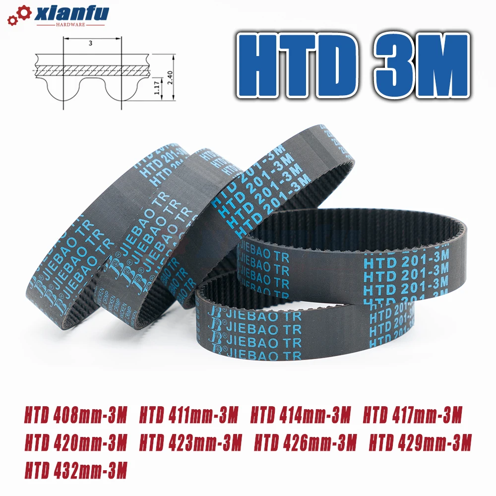 HTD 3M المطاط مؤقت اشتعال محيط HTD3M 408 411 414 417 420 423 426 429 432 مللي متر محرك مغلق حلقة نقل العرض 5 ~ 30 مللي متر CNC