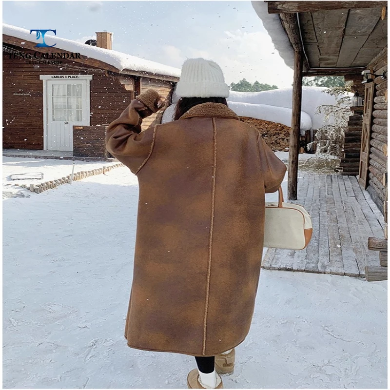 Melad-Imitatfell, beliebter langer, dicker Wildleder-Lammfell-Mantel, integrierter Mantel, Damen-Winter 2025, neues Modell