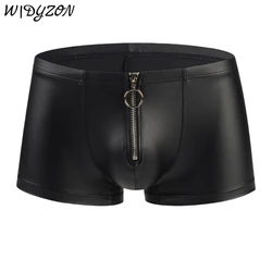 Men's Boxers Panties Man Faux Leather Boxershorts Men Zipper Panties Sexy Gay Underwear Men Hombre Boxers Lingerie Club Wear