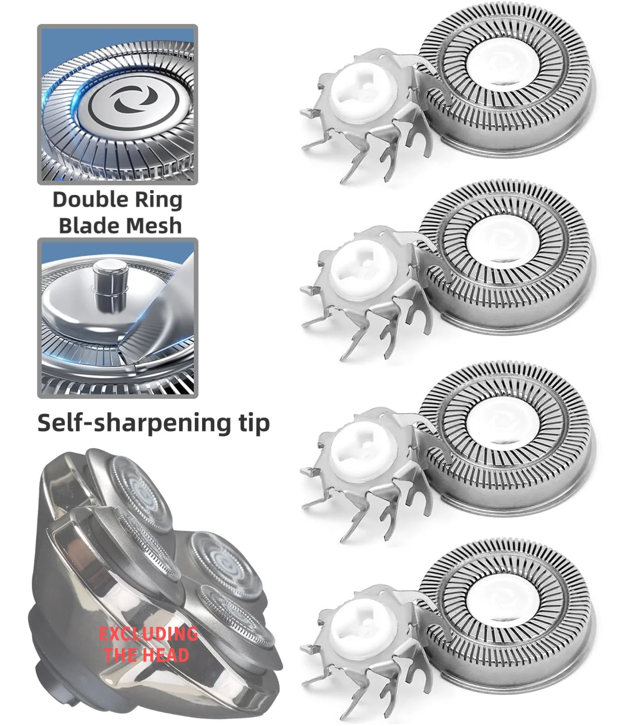 WAHFOX 4 قطعة شفرات استبدال ماكينة الحلاقة لجمجمة بيتبول كارفر برو 4 شفرة بديلة لرأس ماكينة الحلاقة على شكل جمجمة