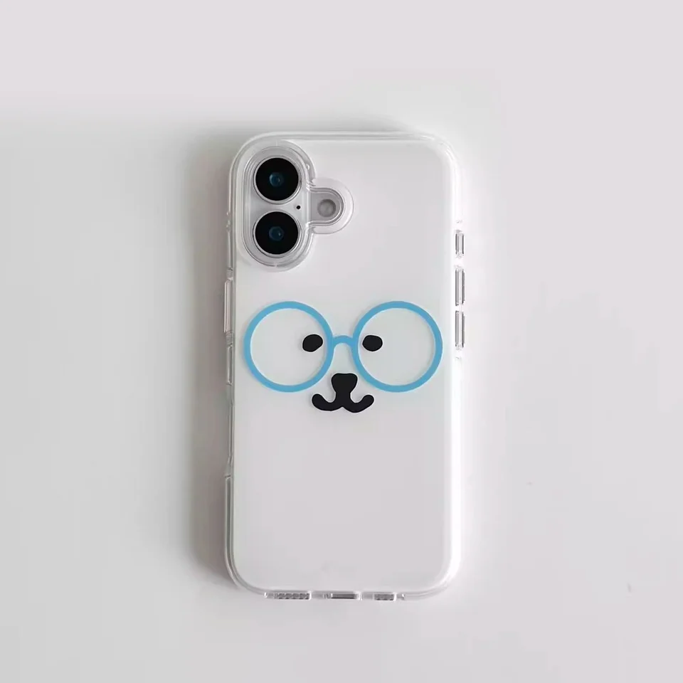 Funda de teléfono con lentes de dibujos animados y oso lindo para iPhone 17 16e 16 15 14 13 12 11 Pro Max Air Plus, TPU con textura 2