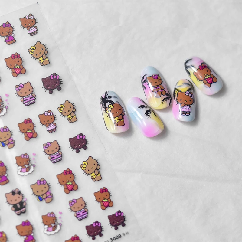 Sanrio Embossed 3D Nail Stickers cute Hello Kitty Hawaiian Style Nail Art Decoration Cartoon Stickers Anime Nail Accessories toy