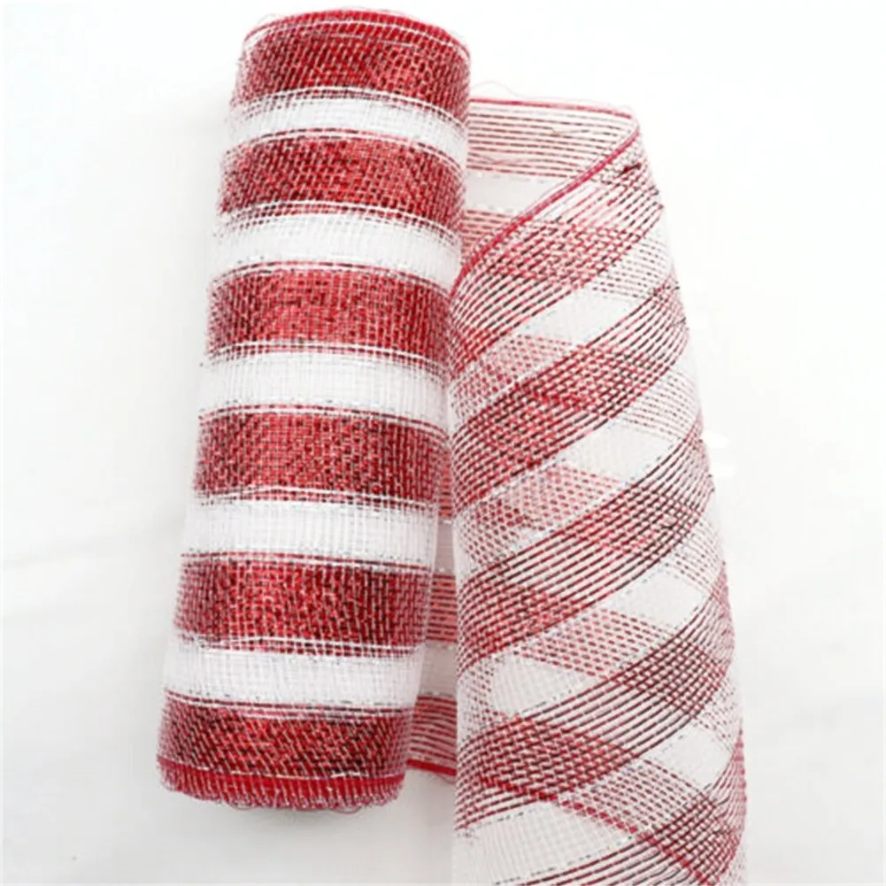 Red White Candy Cane Decor Mesh Roll 26cm X 10yard Wreath Tree Stripes For Decorating Candy Cane Themed Tree Wreath Or Staircase