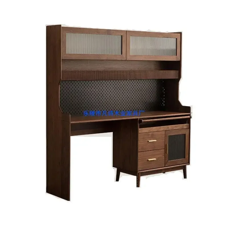 

Nordic cherry wood black walnut solid wood dining side cabinet dining table integrated folding storage cabinet against the w