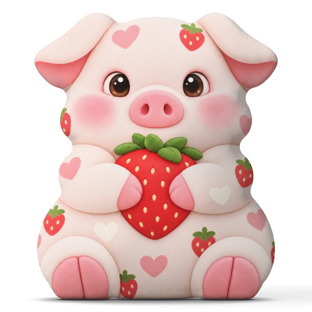 Cute Strawberry Pig Plush Pillow Kawaii Farm Animal Stuffed Cushion Shaped Throw Pillow Home Bedroom Decor Gift for Kids