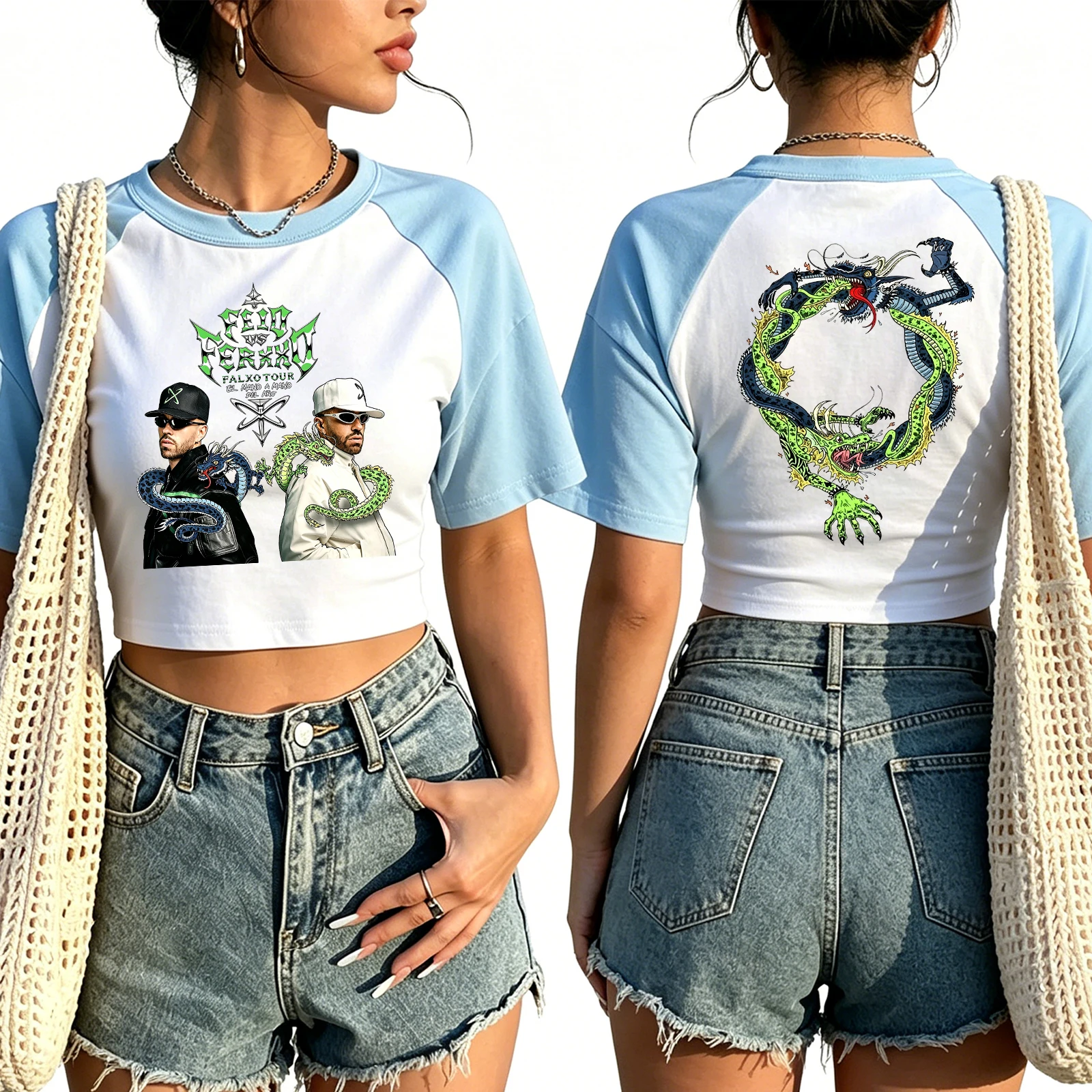 Feid Ferxxo Falxo Tour Crop Raglan Tee Retro Cropped T-shirt Concert Streetwear Crop Tee