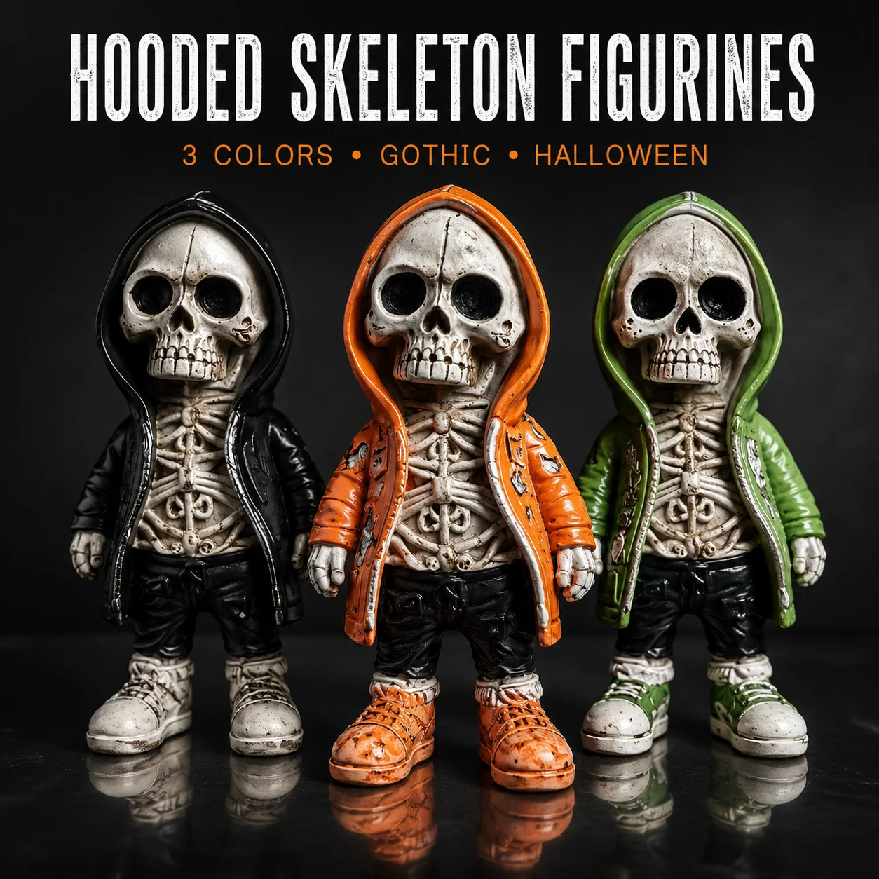 Coole Skelett-Figur aus Kunstharz, Totenkopf-Statue, Gothic Halloween-Deko, Skelett-Charakter mit Kapuze, Dekoration für Zuhause, Büro, Schreibtisch, Regal.