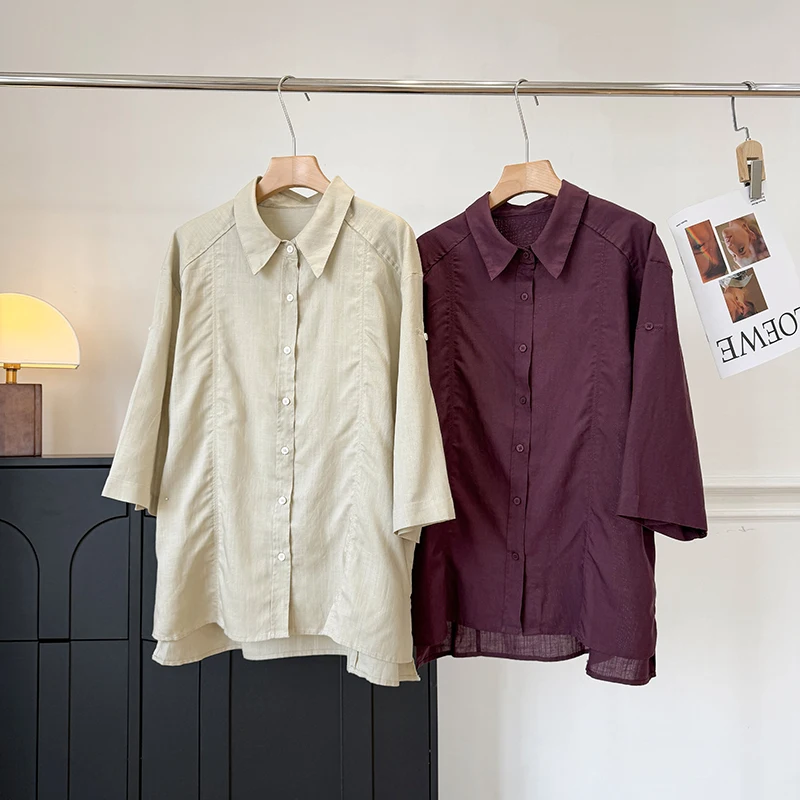 

Fashionable Loose Collar Shirt Women's Elegant Casual Style Top Luxury Feel Lightweight Short Sleeve Flip Collar Female Blouse