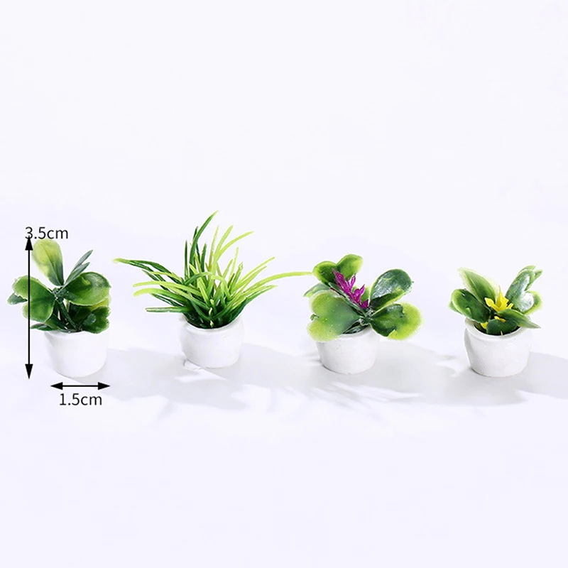 B*4Pcs/Set 1:12 Dollhouse Miniature Tree Potted For Green Plant In Pot Doll House Furniture Home Decor Simulation Potted Plants