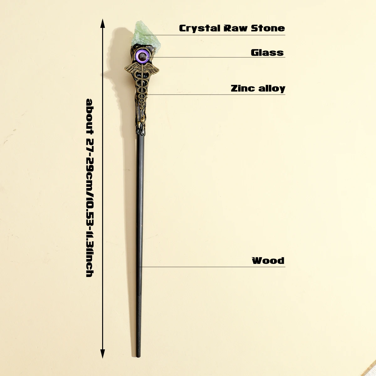 1PC Natural Crystal Eye Of The Devil Scepter Witch Magic Stick Fairy Wand Prop Wood Stick Hallowmas Gift DIY Household Supplies