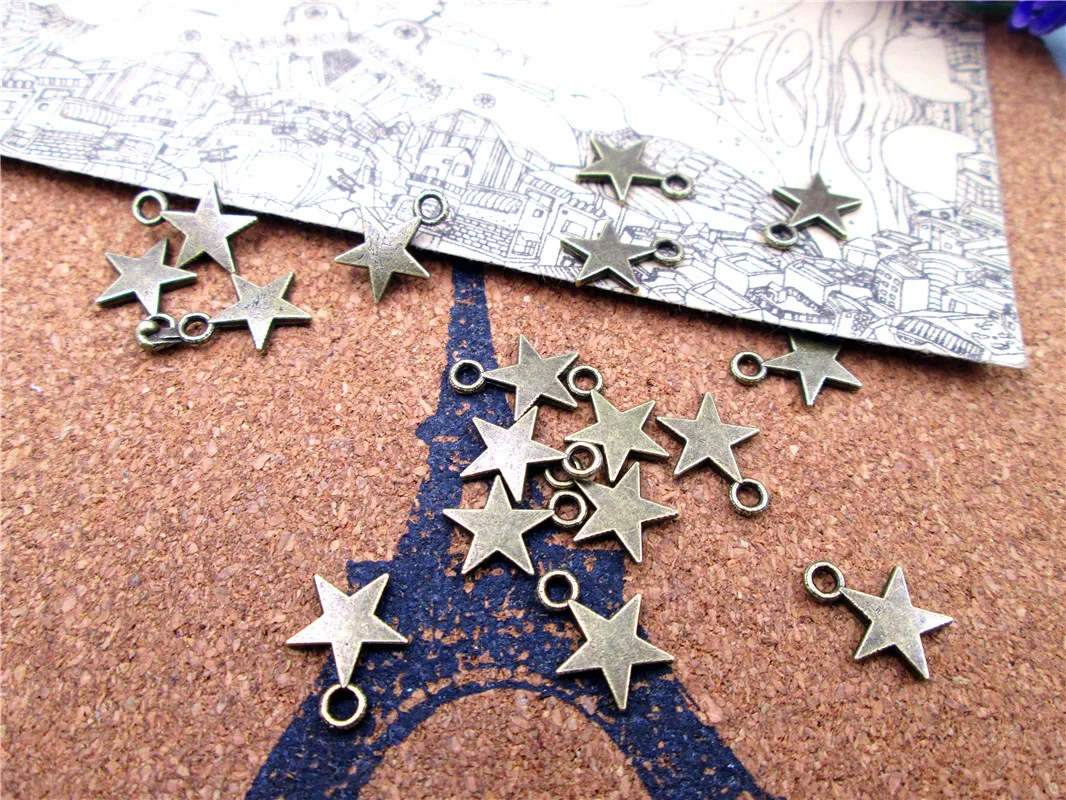 240pcs--10MM Minni Star Charms For Jewelry Making DIY Findings Antique bronzeAntique Silver Color Alloy Pendants