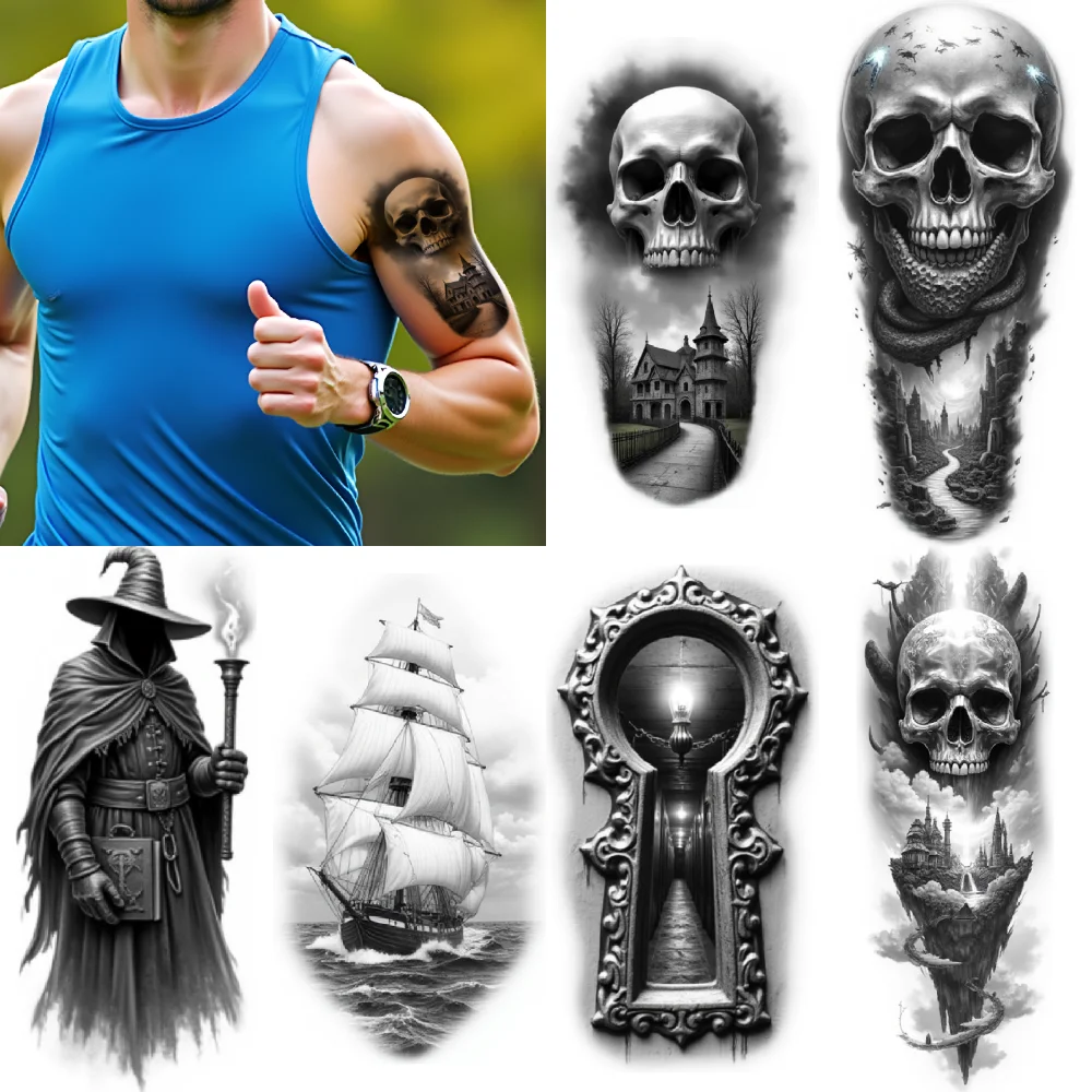 

3шт временная татуировка черный и серый реализм лампа сферическая рамка для взрослых женщин руки