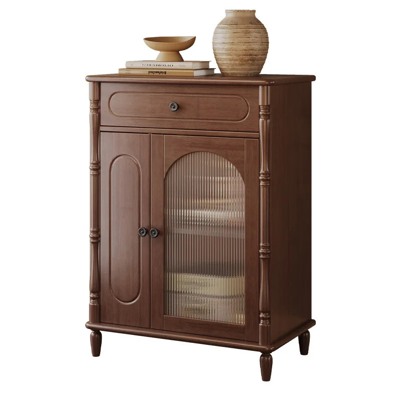 

French retro solid wood chest dining side cabinet American medieval black light luxury storage storage tea side cabinet