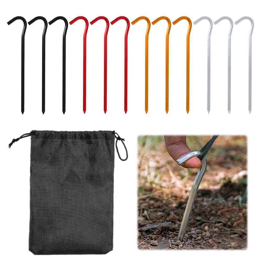 12 Uds clavijas de tienda 18cm estacas de Camping estacas de jardín de aleación de aluminio picos de tienda de campaña de Metal para dosel de Camping al aire libre