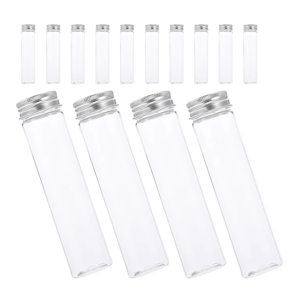 20 قطعة أنابيب اختبار واضحة 110 مللي أنابيب تخزين بلاستيكية قاعدة مسطحة متينة للتجارب قوارير مختومة مقاومة للماء حاويات صغيرة