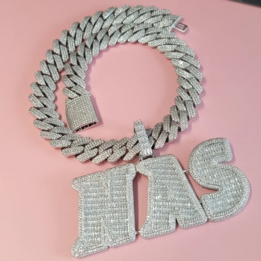 مخصص كبير Baguettecz رسالة وأرقام قلادة الصلبة عودة اسم قلادة الهيب هوب لوحة مع 20 مللي متر الكوبية سلسلة هدية شخصية