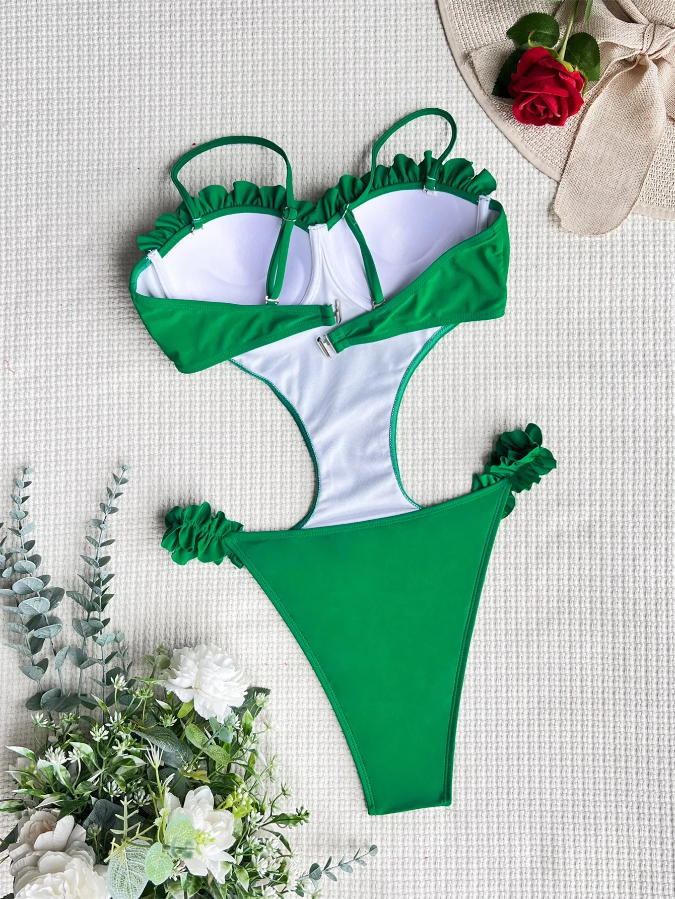 مثير رفع الكشكشة ملابس السباحة قطعة واحدة Underwire الجوف خارج الخصر ثوب سباحة مثير داخلية النساء Biquini لباس سباحة
