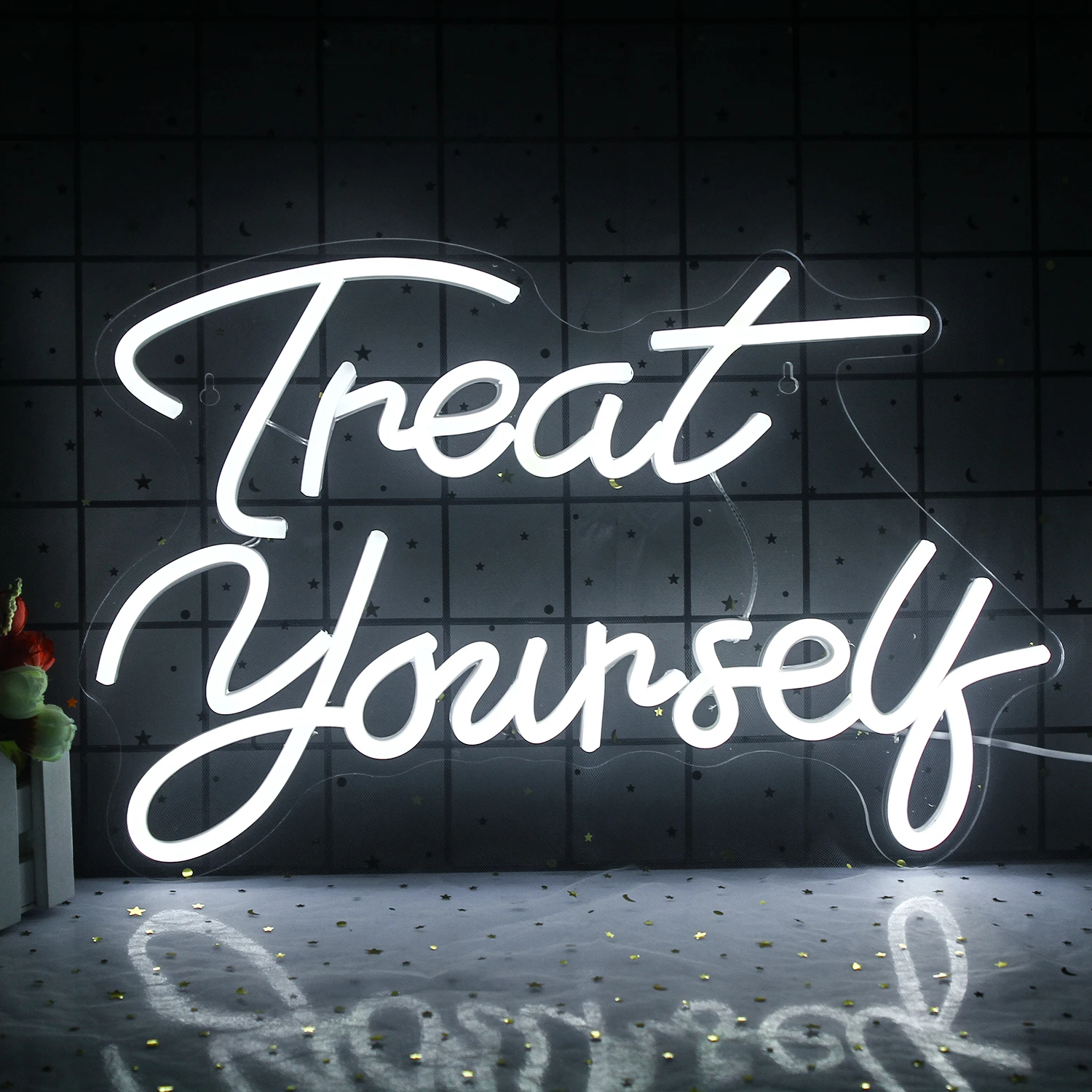 

Treat Yourself Neon Led Sign Lights Aesthetic Room Decoration For Bedroom Shop Party Club Bar Home USB Letter Neon Wall Lmap