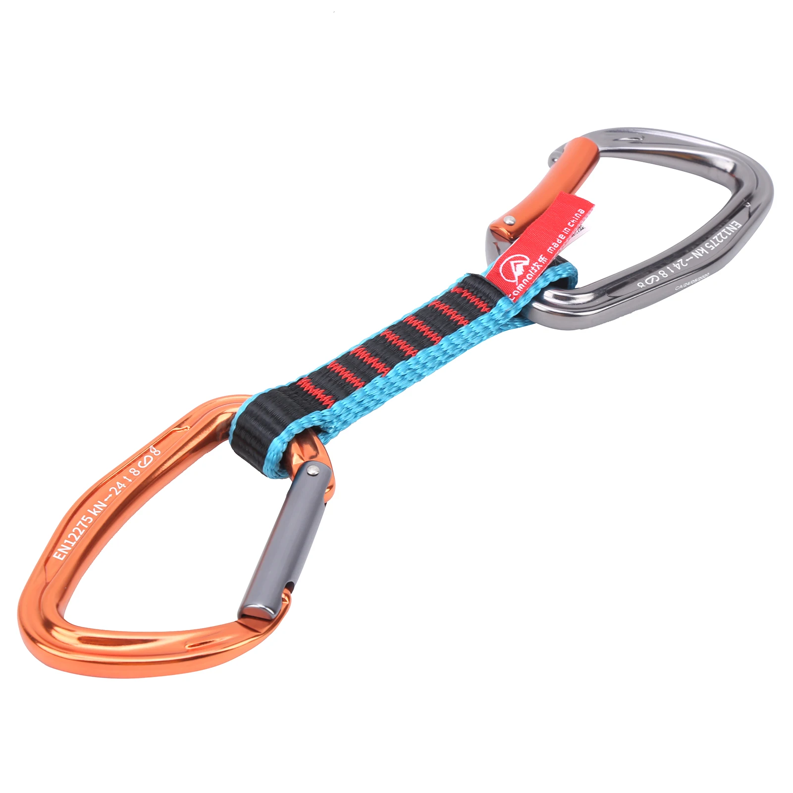 

22KN Rock Climbing Quickdraw, Climbing Protection Quickdraw Safety Lock Extender Nylon Flat Belt Carabiner Straight Curved Door