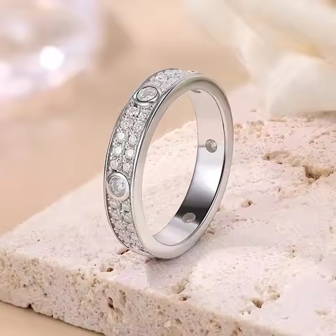 LinkerLove Eternity Moissanite Wedding Band Diamond Bracelets for Women Plated 18K Rose Gold 925 Silver Ring Bangle Jewelry Set