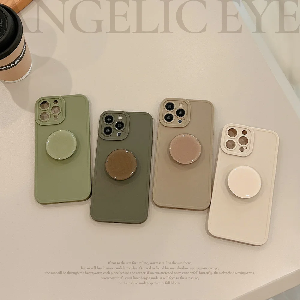 Retro Solid Matte With Holder Case For iPhone 15 14 Plus 13 12 11 Pro Max 7 8 XS X XR SE 2022 Mini Soft Silicone Bumper Cover