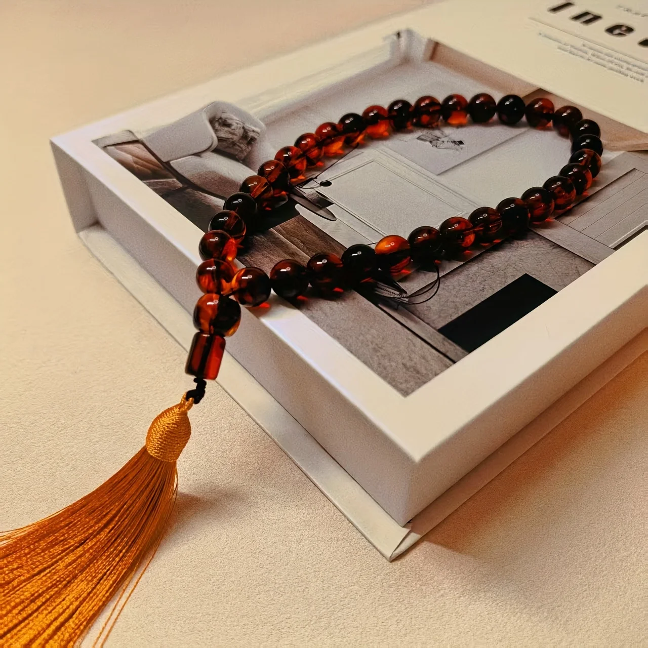 Vintage Blood Red Amber Beaded Fringed Rosary Beads - Handmade Bohemian Unisex Accessories