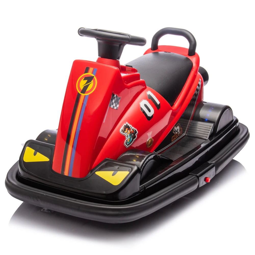 12V Kids Ride On Motor Bumper Car Rotate 360 Degrees in Place Collision Triggers Sound Effects and Lights for Kids Aged 3-5