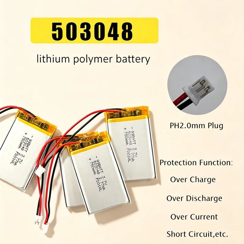 3.7V 750mAh 503048 Lithium Li-Polymer Batteries for Electric Toy Breast Pump Milker LED Light Reading Pen Rechargeable Batteries
