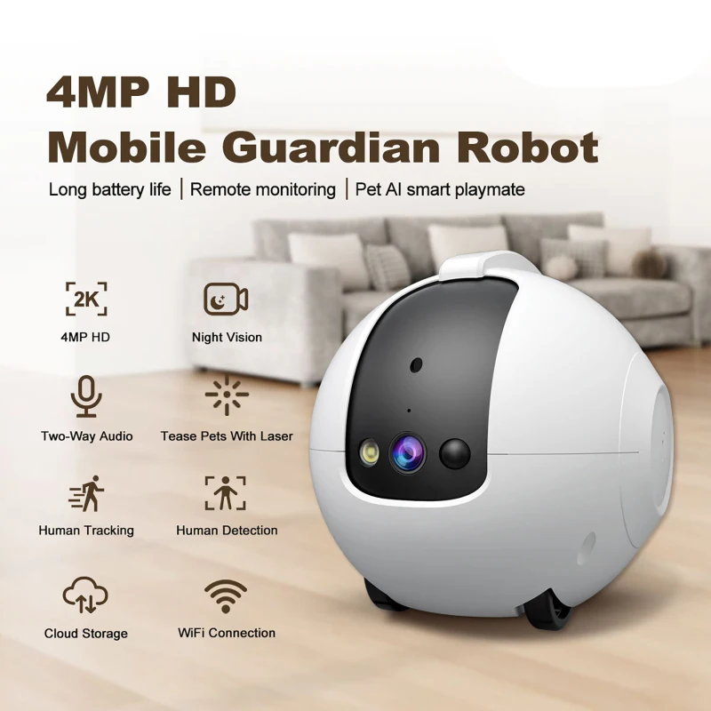 Pet Surveillance Camera 4MP 360° Robot Camera Bidirectional Dialogue Motion Detection kid Pet Camera for Dog Cat kid Elderly