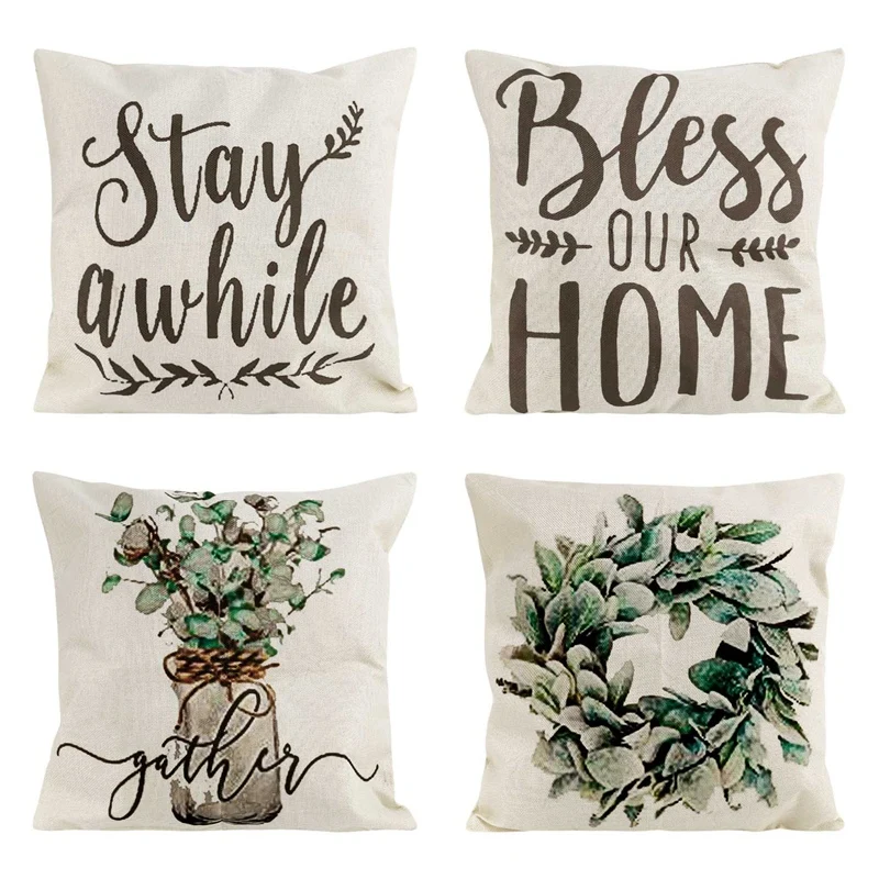 

Hot XD-Farmhouse Decor Pillow Covers 18X18 Inch Set Of 4 Throw Pillow Covers Farm Decorations Pillow Case For Couch Sofa