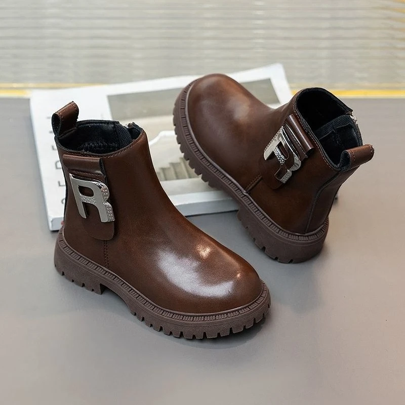 Kids Chelsea Boots Boys Girls British Style Casual Leather Boots Thin Soft Sole Trending Autumn Spring Shoes for Baby Toddler