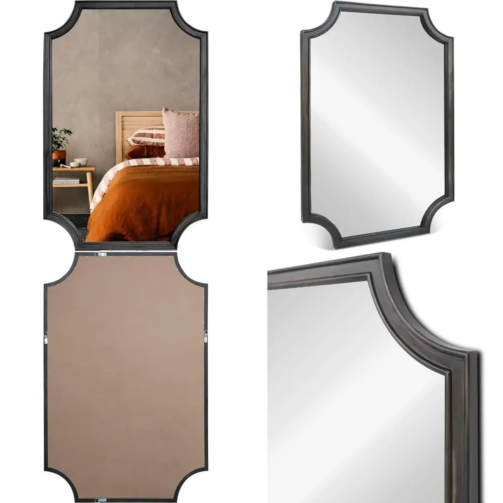 Espelho de parede retangular de arco de cantos recortados completos com moldura de madeira, 24x36, adequado para entrada, sala de estar, quarto, decoração de casa