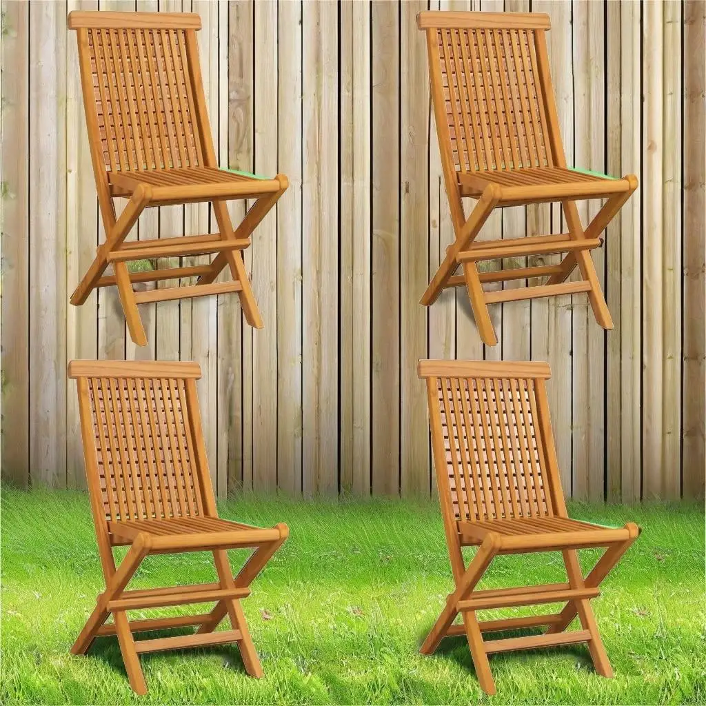 4-Piece Solid Teak Wood Patio Chair Set with Vibrant Green Cushions