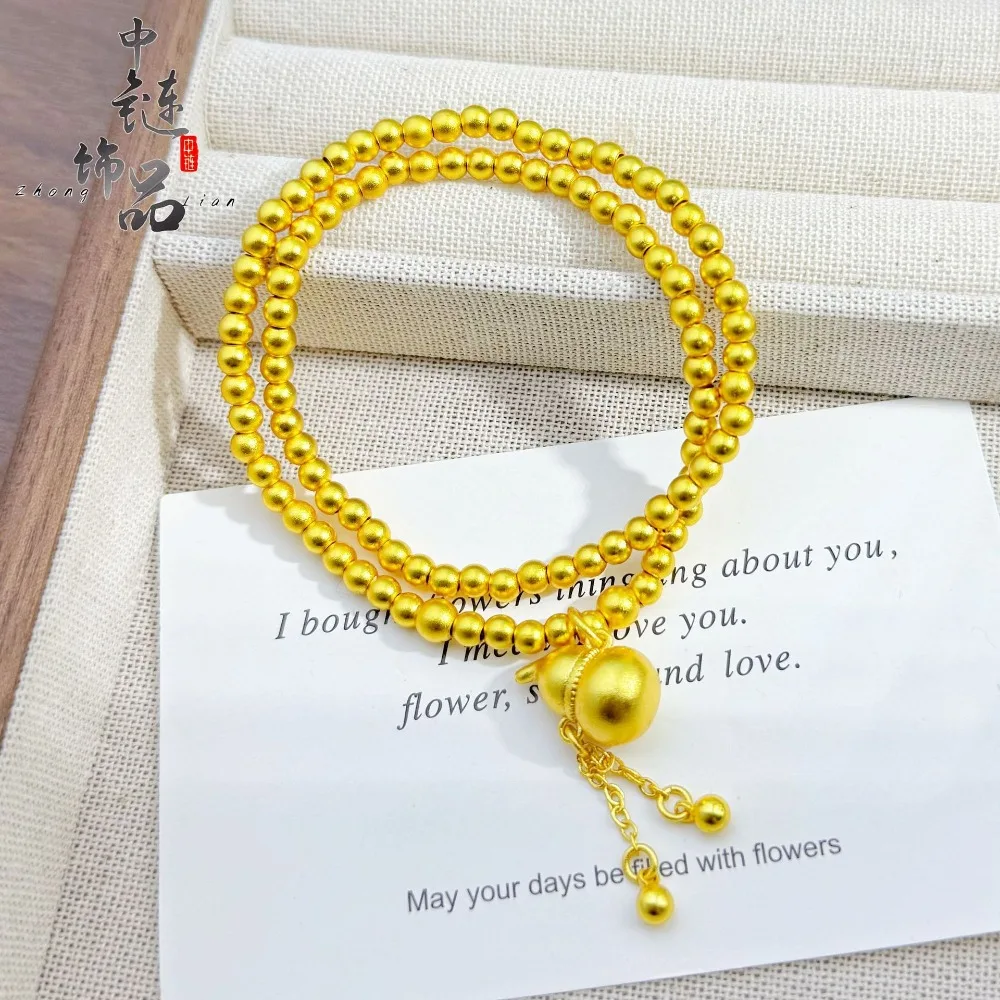 Double loop gold bead gourd bracelet 9999gold