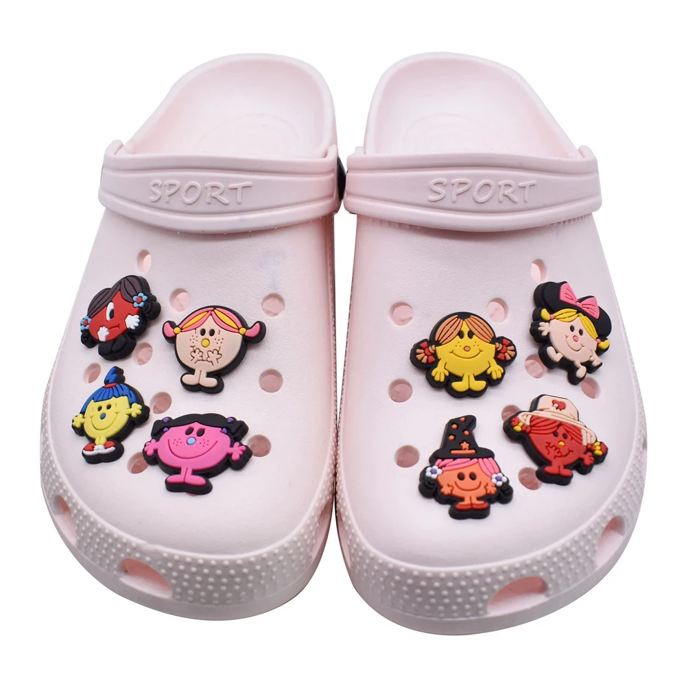 5-21PCS Cartoon Mr.Miss boys girls Shoe Charm Mix Wholesale PVC Clog wristband Decor Buckle Detachable DIY Waterproof Party Gift