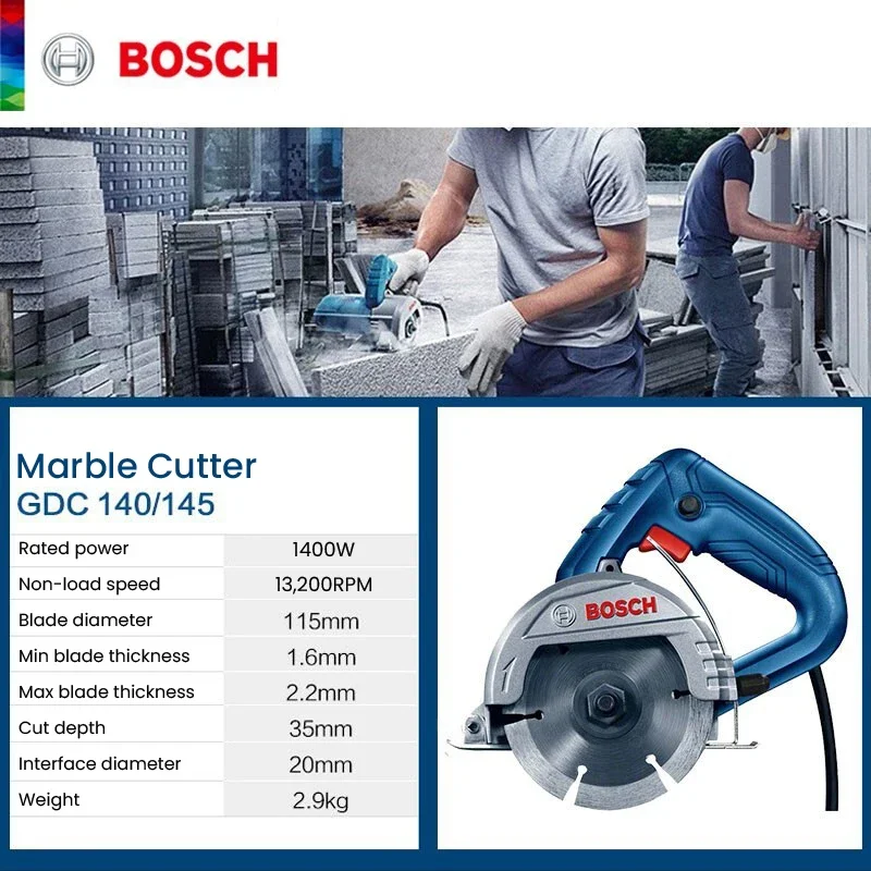 Циркулярная пила Bosch GDC 140 1400 Вт, пила для резки мрамора и камня, диаметр диска 115 мм, многофункциональные электрические пилы сухого типа, электроинструменты